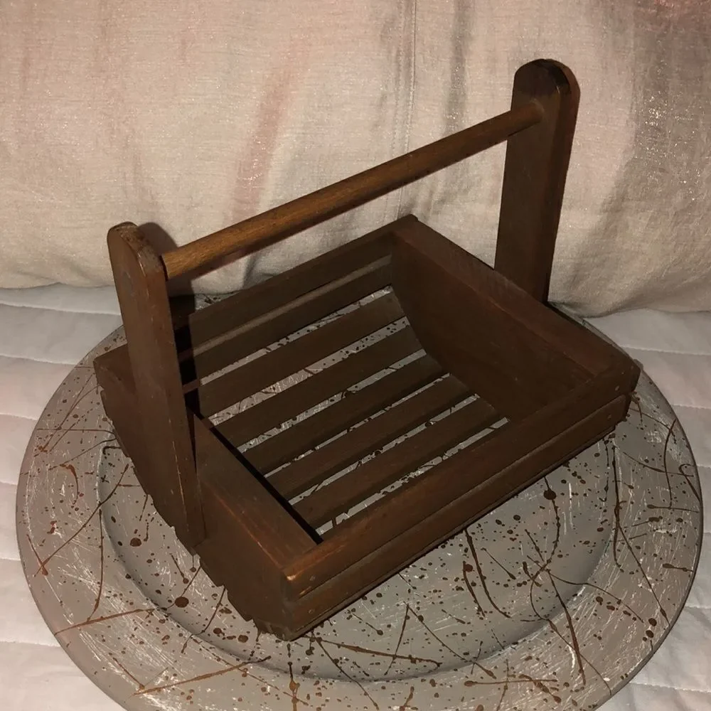 Vintage Brown Handmade Farmhouse Wooden Basket